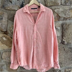Perky Ellis salmon 100% linen spring summer button down large men’s unisex